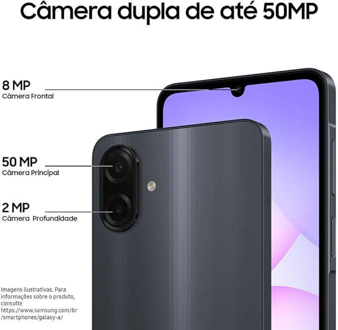 Samsung Galaxy A07 256GB 8GB RAM Preto – Tela 6,7" 90Hz, Câmera 50MP, Helio G99, Android 15 e IP54