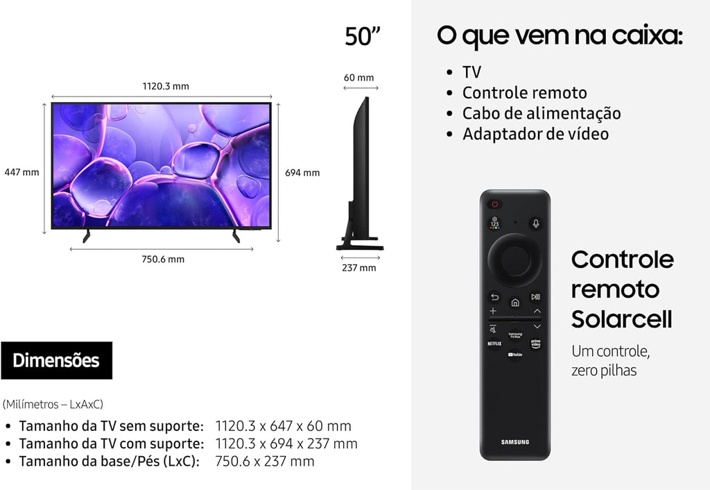 Smart TV Samsung Crystal UHD 4K com Processador Crystal 4K, HDR, Tizen, Gaming Hub e SmartThings